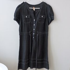 Maeve Black Mini Dress with Button Detail